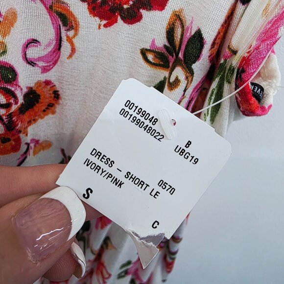 Forever 21 Floral Strappy Mini Dress Ivory Pink Stretch Bodycon NWT S Summer Y2K - Picture 6 of 16